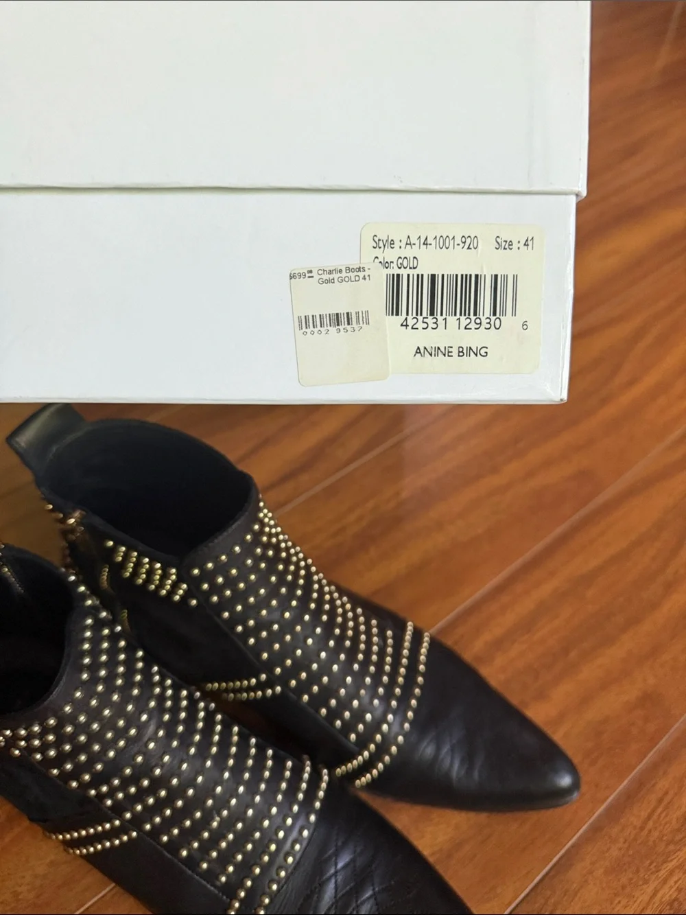 Anine Bing Black Leather Studded Pointed Ankle Boots